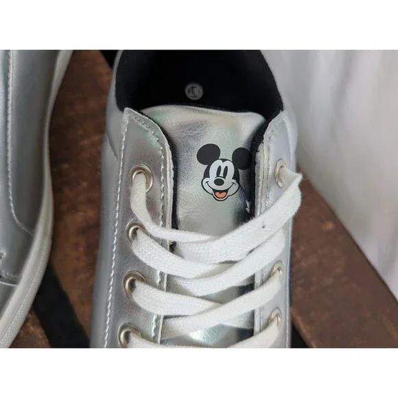 Disney Mickey Mouse Womens 10 Sneakers Silver with Mickey Ears Shoes Lace Up - Picture 5 of 9